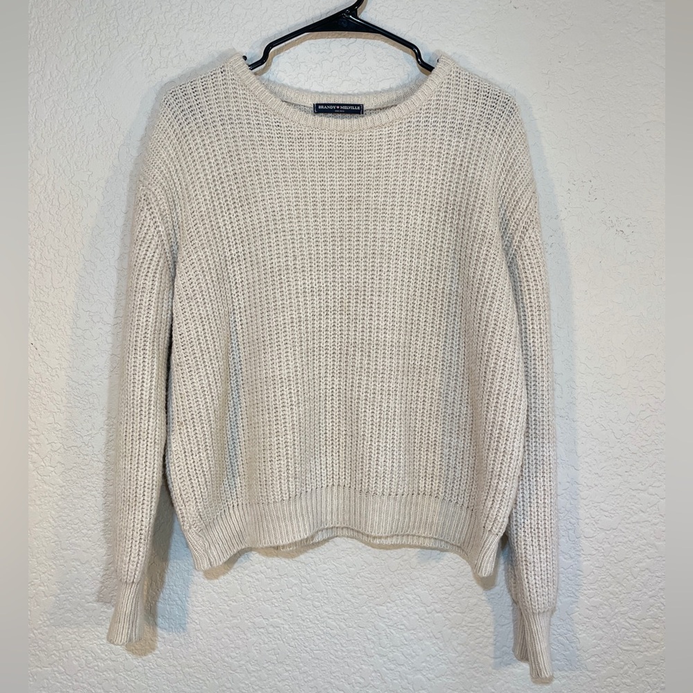 Brandy Melville Cream Ribbed Crew Neck Sweater